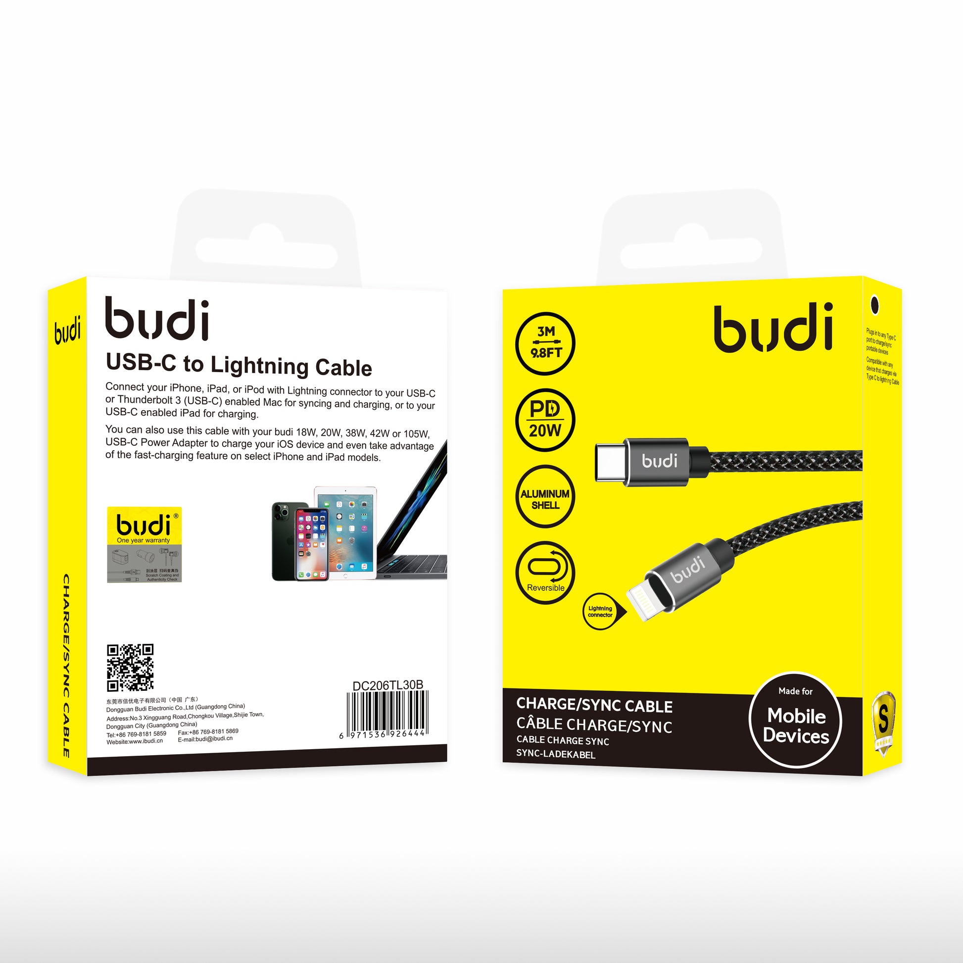 budi Type C To Lightning Cable 3M Braided